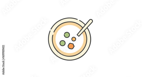 Delicate line art depiction showcasing a humble bowl brimming with homemade comforting soup ready to delight the viewer