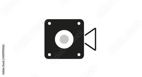 Minimalist video camera icon design conveying visual recording, shooting media footage and creative filmmaking for digital interfaces
