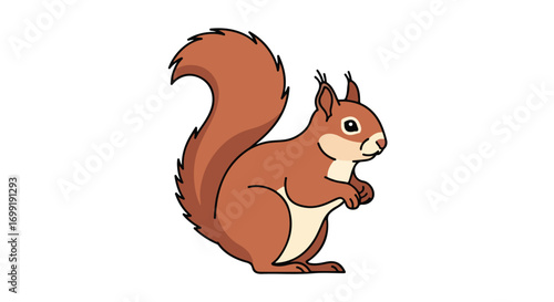 Cartoon Woodland Creature: Illustrated Red Squirrel with Bushy Tail on White Background for Wildlife and Nature Projects