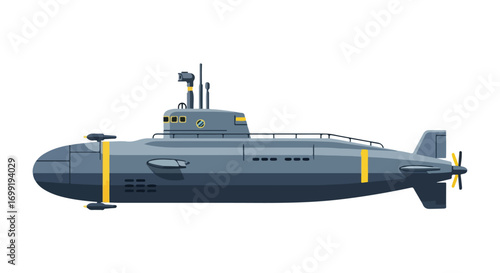 Illustration of a modern submarine showcasing underwater capabilities and advanced naval technology displayed with precision