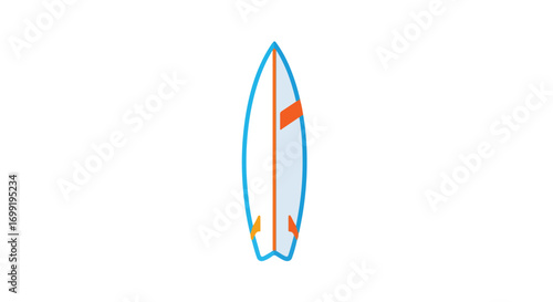 Stylized Surfboard Illustration with a Streamlined Design and Vibrant Color Scheme, Ideal for Summer Themed Designs showcasing minimalistic artwork