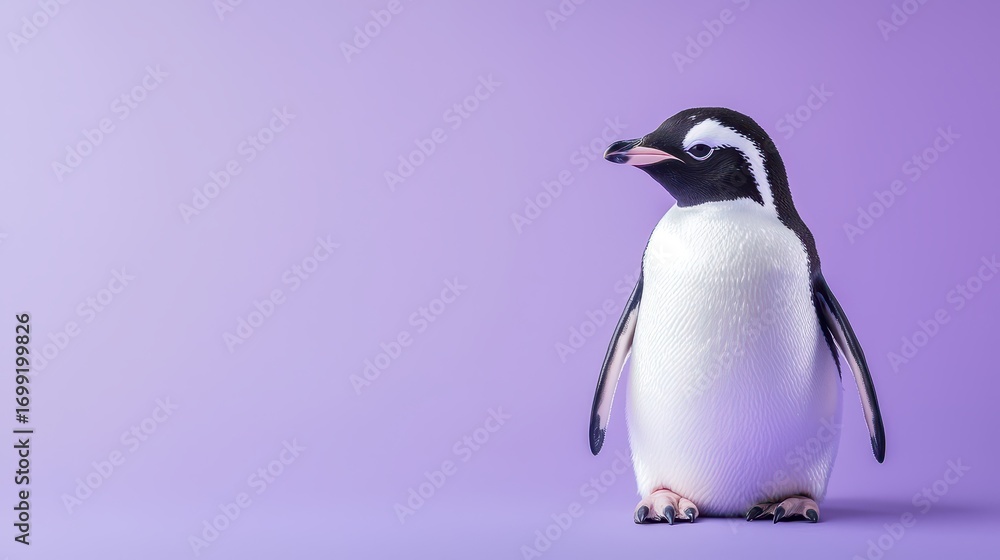 Obraz premium Cute Penguin on Purple Background with Soft Lighting and Shadows