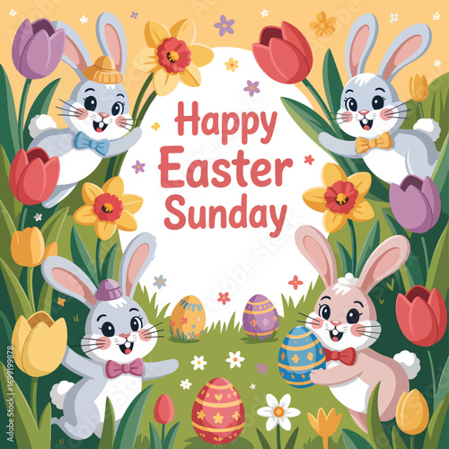 Happy Easter Sunday background flat vector illustration