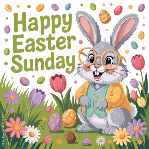 Happy Easter Sunday background flat vector illustration