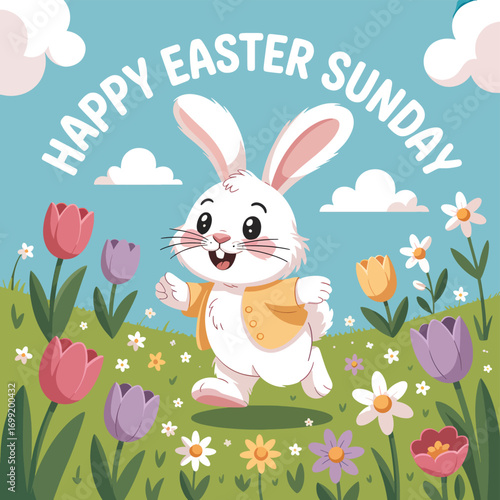 Happy Easter Sunday background flat vector illustration