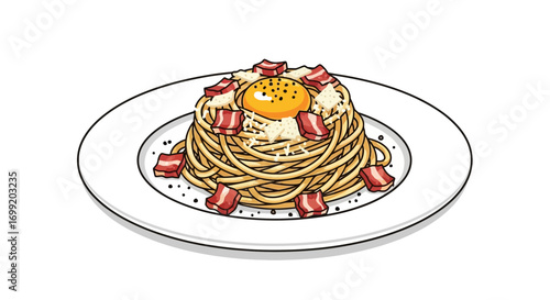 An appetizing depiction of Carbonara, a classic Italian dish, presented artfully