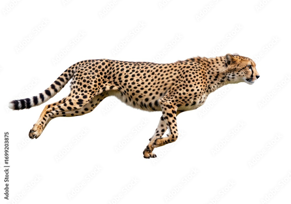 Fototapeta premium Cheetah Running in Motion on White Background