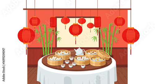 Authentic dim sum spread in a traditional chinese restaurant ambiance