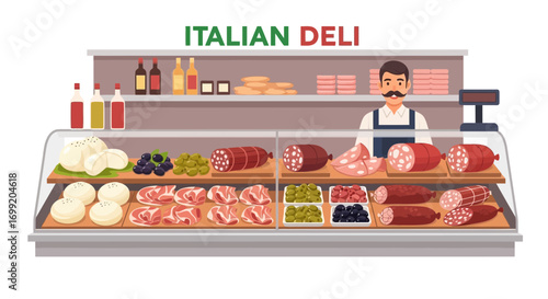 Captivating italian delicatessen display, showcasing various mediterranean delicacies