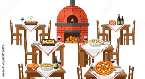 Celebration of authentic Italian cuisine, featuring a wood-fired oven scene