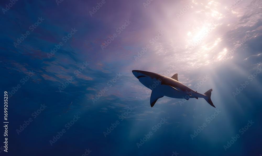 Obraz premium A huge shark swimming gracefully under the ocean