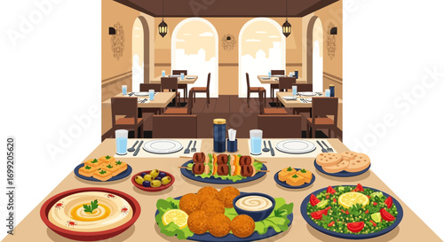 Delicious array of Middle Eastern dishes served in a charming restaurant