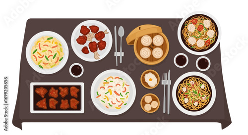 Delicious asian cuisine arranged on a table ready to be consumed