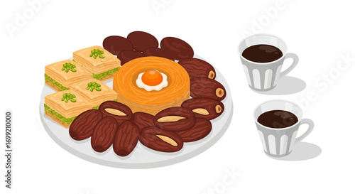 Traditional middle eastern sweets and coffee, showcasing a flavorful feast