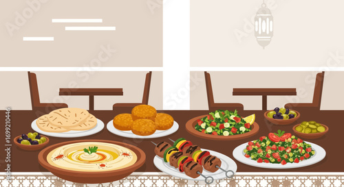 Vibrant middle eastern cuisine vector illustration for cultural events