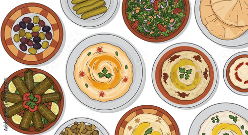 Vibrant Middle Eastern Mezze Spread Platter, Sharing Tradition Celebration