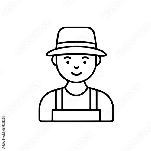 Clean Line Art Farmer or Gardener Icon Representing Agricultural Work, Sustainable Living, and Rural Community Engagement