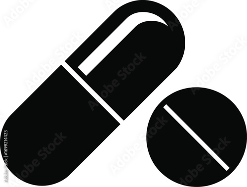 Black capsule and pill medicine health