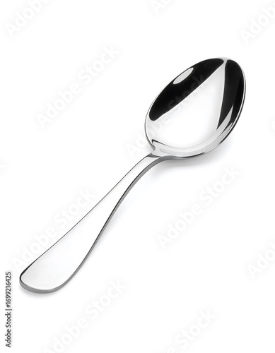 Polished spoon on white background