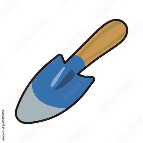 a blue scoop, or hand trowel