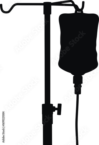Black silhouette of medical infusion stand and bag