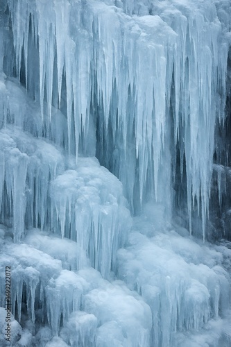 Frozen Waterfall with Icicles Close-Up