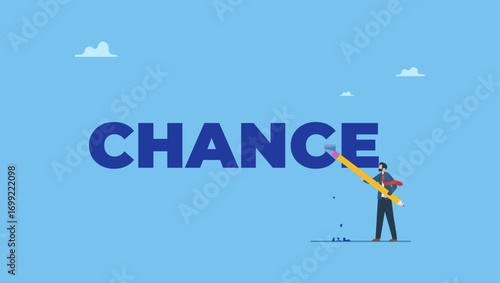 Smart businessman using eraser to erase alphabet from change to be chance. Turn change into chance, transformation for business opportunity, evolve to survive and win business competition.