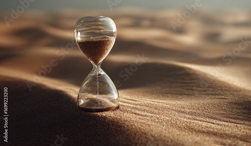 Fototapeta Naklejka Na Ścianę i Meble -  Glass hourglass in desert sand dunes