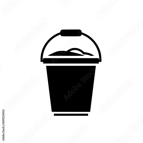 Water bucket vector icon symbolizing liquid container, cleaning tool, and household utility