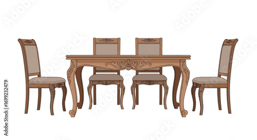 Classic wooden dining set with intricate carvings provides elegance style