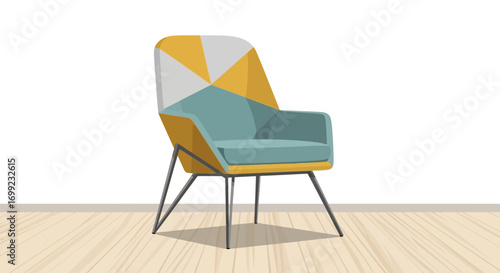 Contemporary Accent Chair with Geometric Backrest Against a Light Backdrop