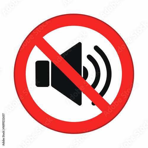 Black silhouette vector icon of loudspeaker or music notes with a line through it, representing no loud music or noise allowed