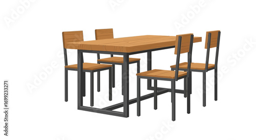 Dining Set with Wooden Table and Metal Frame Chairs for Family Meals