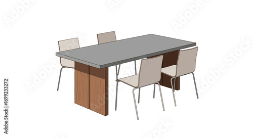 Dining space with contemporary table and chairs arrangement illustration