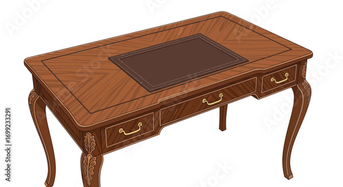 Elaborate and elegant antique wooden desk featuring intricate carvings