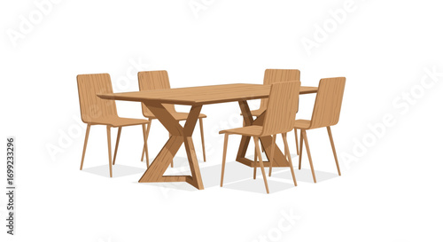 Dining table and chairs in simple style on a white background