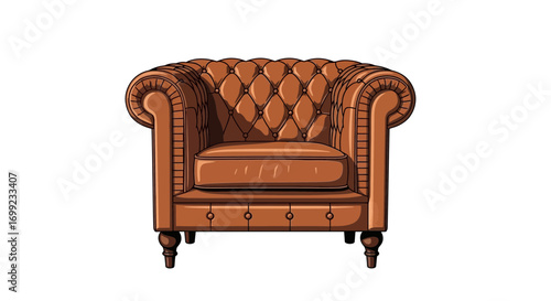 Elegant brown chesterfield armchair illustration on a white background