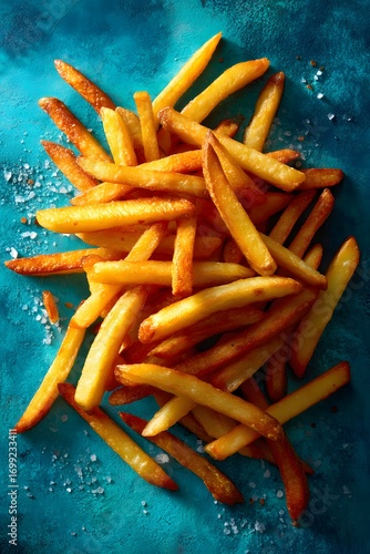 A delicious pile of crispy golden-brown French fries seasoned with coarse salt.