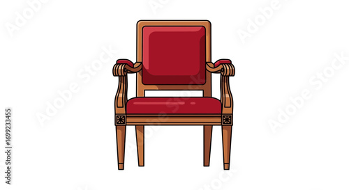 Elegant cartoon illustration of a classic red upholstered armchair