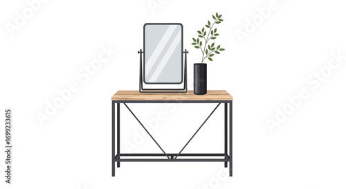 Elegant interior setup featuring mirror and floral arrangement on table