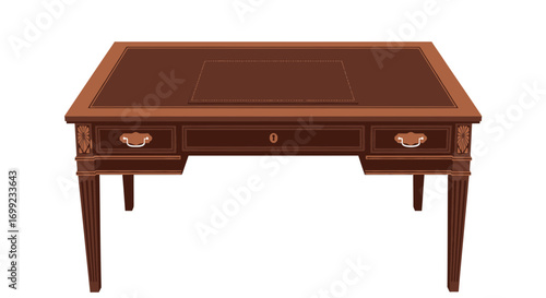 Elegant mahogany desk with tooled leather top and classic design features
