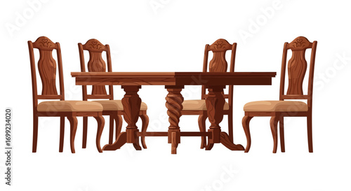 Elegant wooden dining set with intricate details for refined interiors