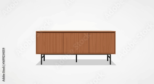 Elegant wooden sideboard with retro modern design on a neutral backdrop