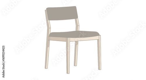 Illustration of a modern style chair with wood frame and beige upholstery