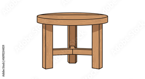 Illustration of a simple wooden stool with a round seat surface