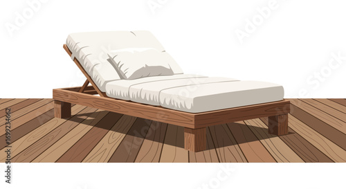 Inviting poolside lounger with plush cushions on a wooden deck illustration