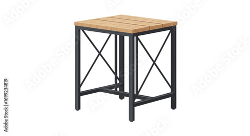 Isolated rustic style side table showcasing wooden top and metal frame