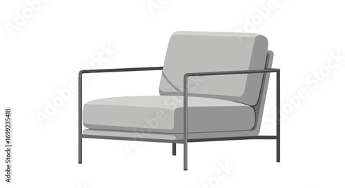 Minimalist gray armchair illustration against a clean white background