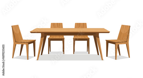 Minimalist wooden dining set with rectangular table and four matching chairs