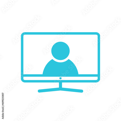 Simple TV Icon, Blue Icon on White, Isolated on white